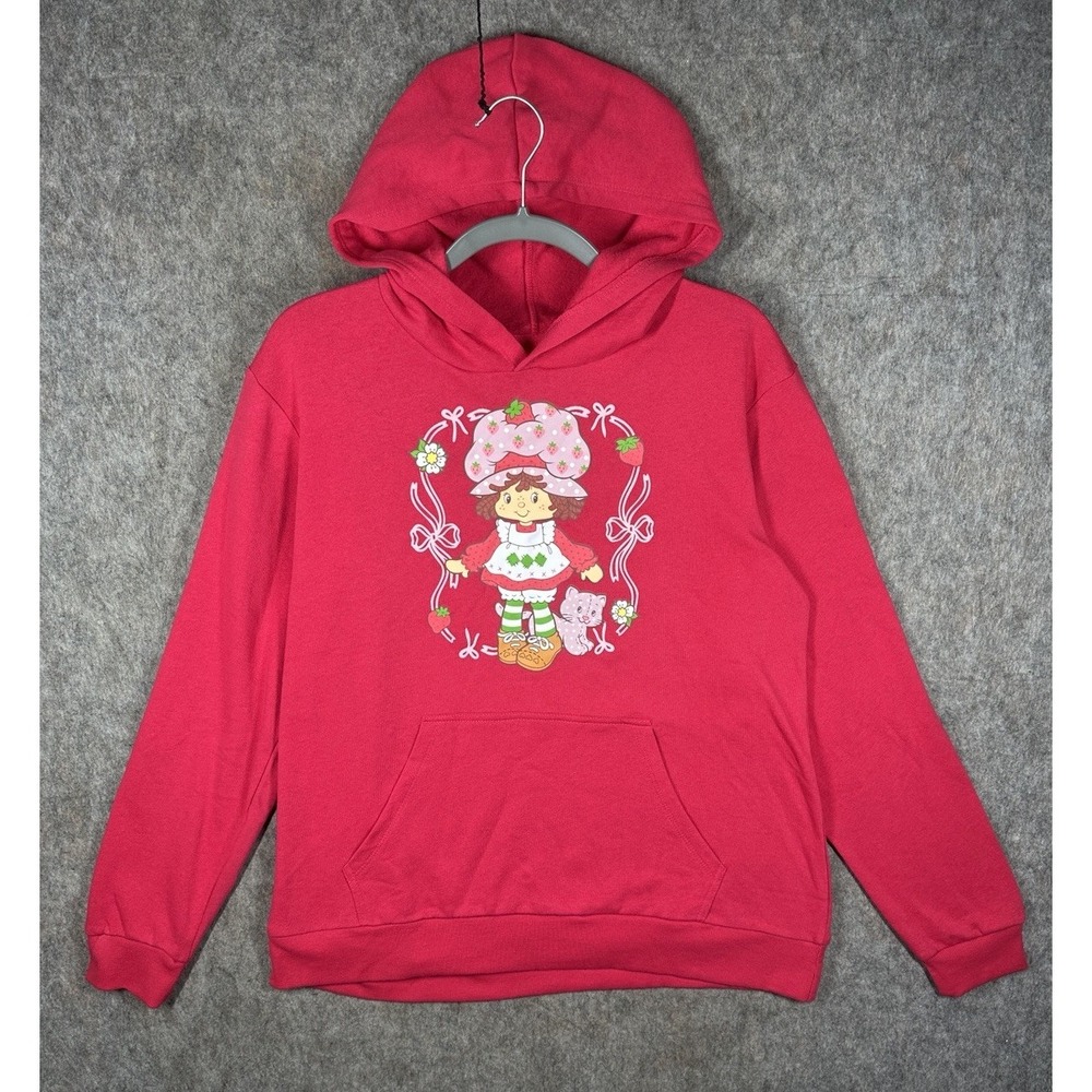 Strawberry Shortcake Hoodie Womens Large Red Custard Cat Coquette Bows NWT